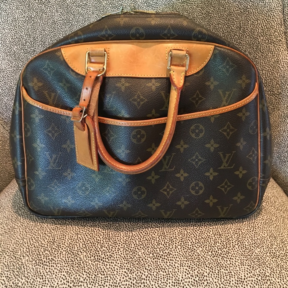 Louis Vuitton Monogram Canvas Satchel with Tan Trim and Gold Hardware